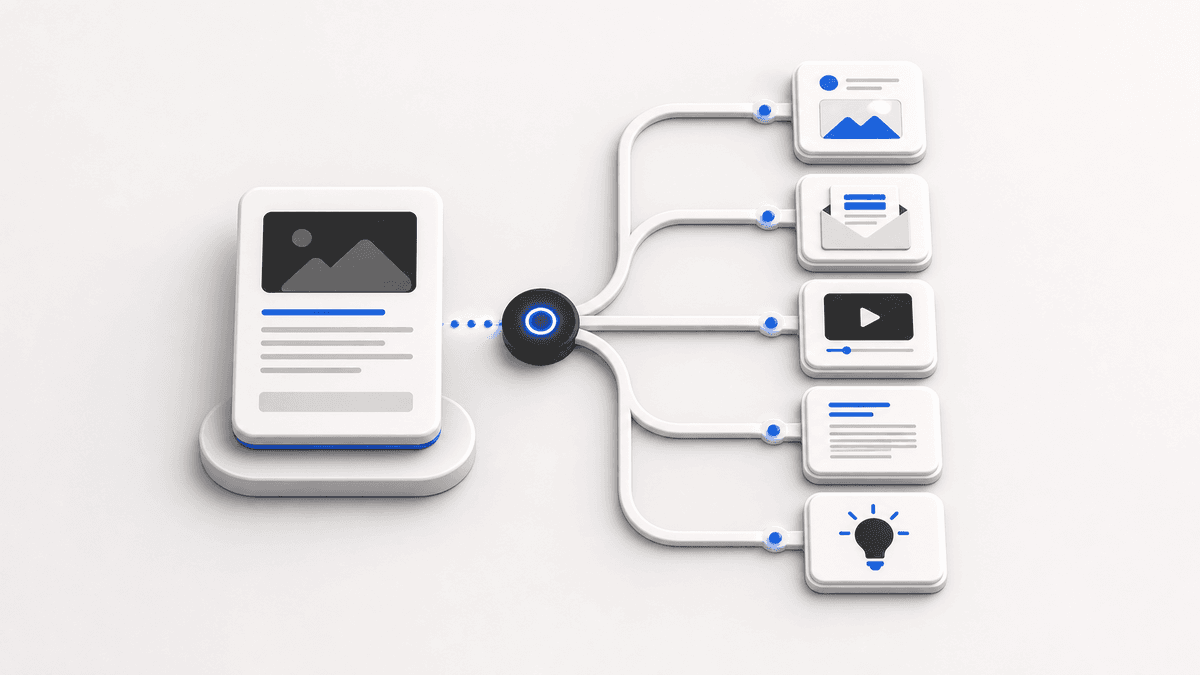 Content repurposing workflow turning one source into multiple content formats